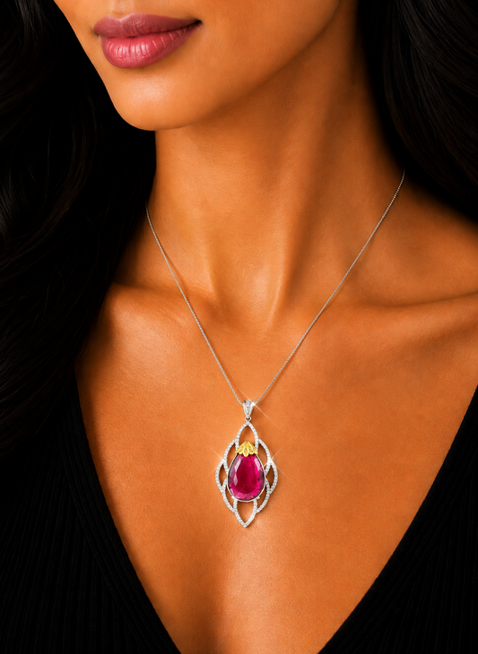 1.88 ct Pear Tourmaline with White Diamond Pendant in 18K Gold