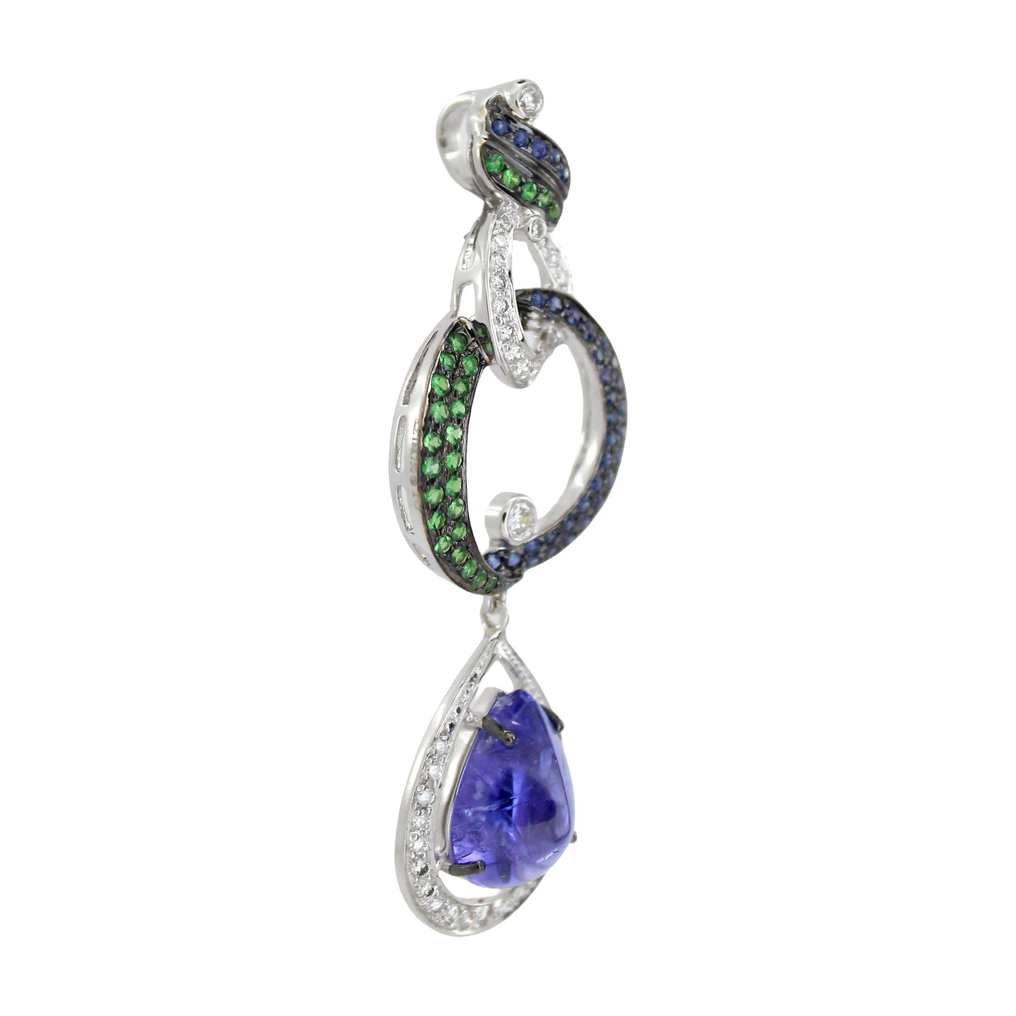 18K White Diamond Sapphire Tanzanite Drop Pendant Pear 7.92g