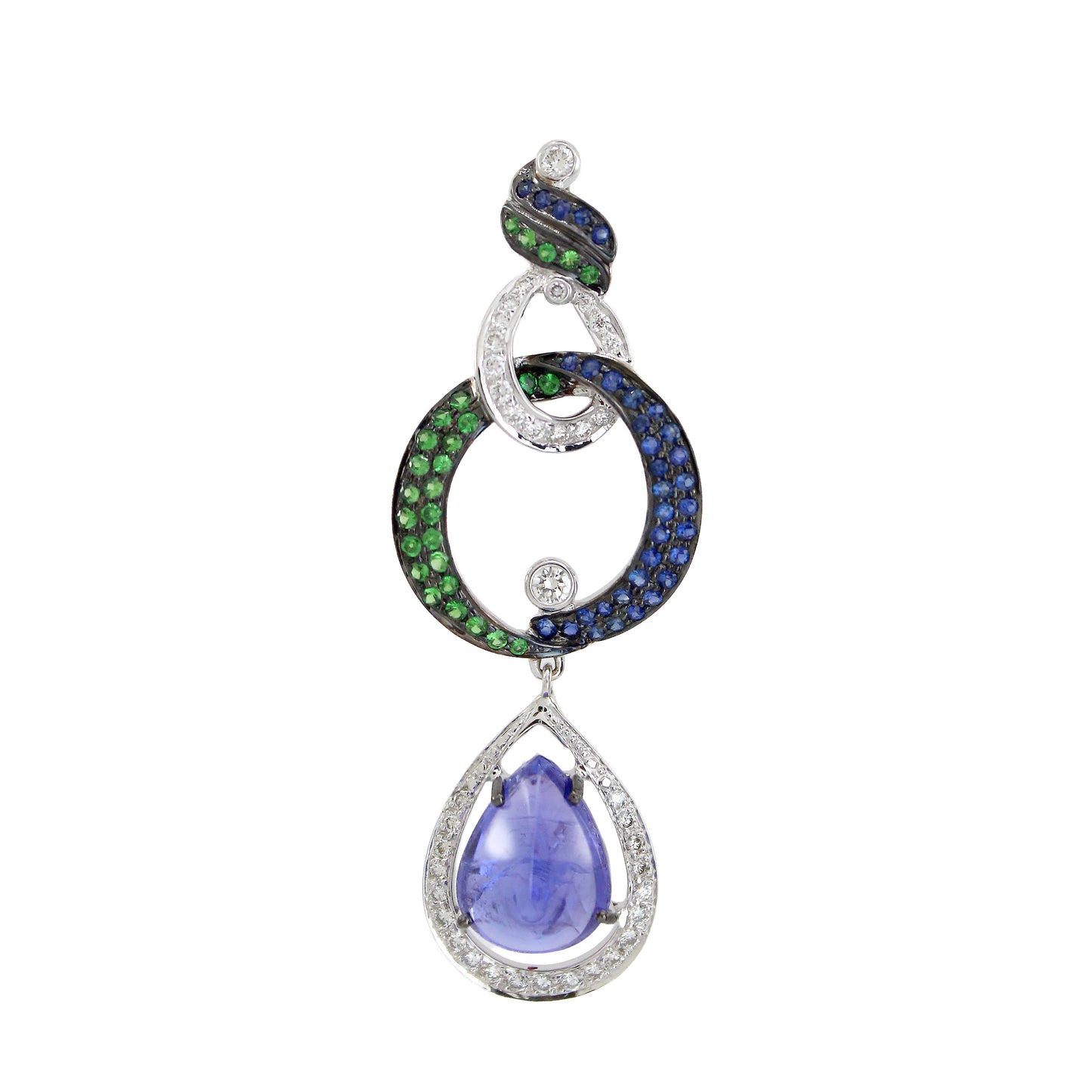 18K White Diamond Sapphire Tanzanite Drop Pendant Pear 7.92g
