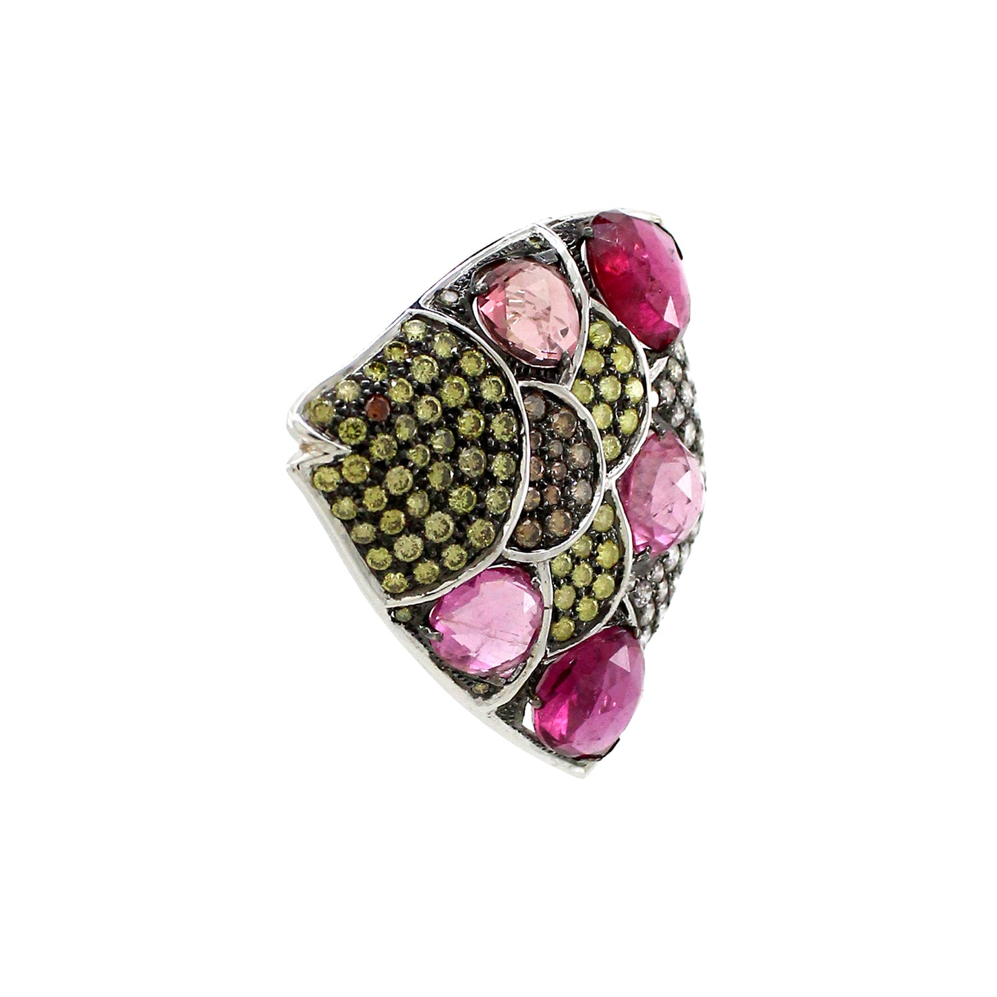 5.57 ct Pear Tourmaline with Mix Color Diamond Pendant in 18K Gold