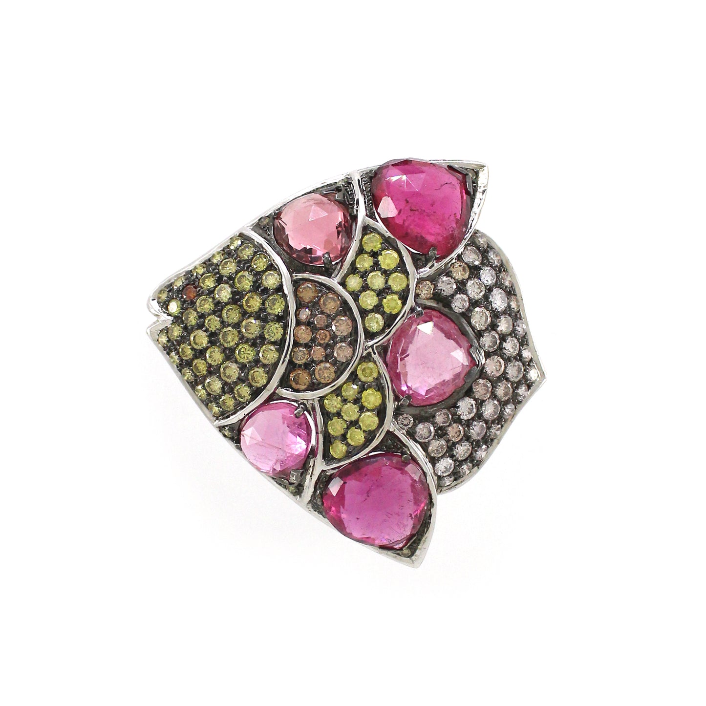 5.57 ct Pear Tourmaline with Mix Color Diamond Pendant in 18K Gold