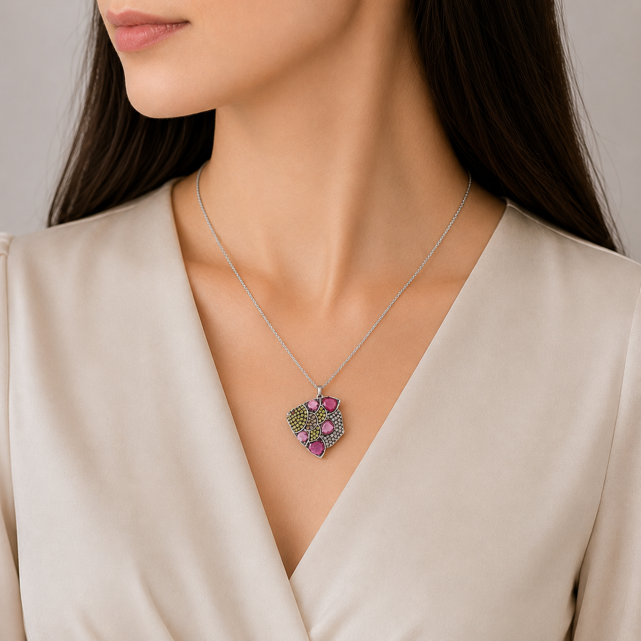 5.57 ct Pear Tourmaline with Mix Color Diamond Pendant in 18K Gold