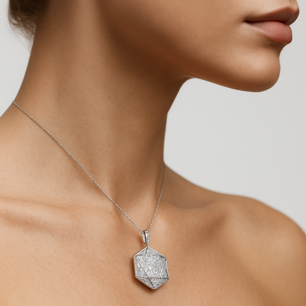 18K Gold White Diamond Modern Pendant Center Diamond