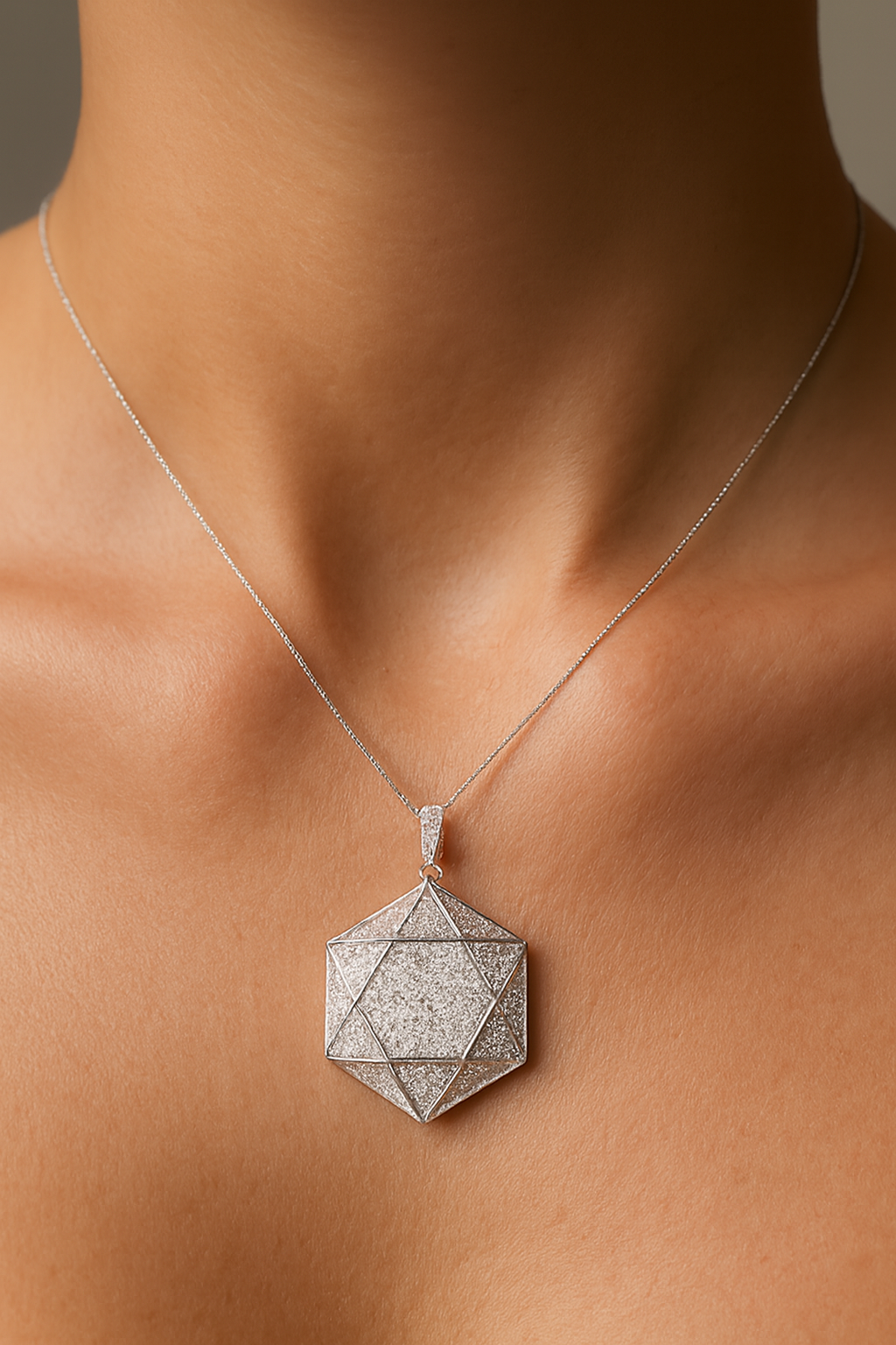 18K Gold White Diamond Modern Pendant Center Diamond