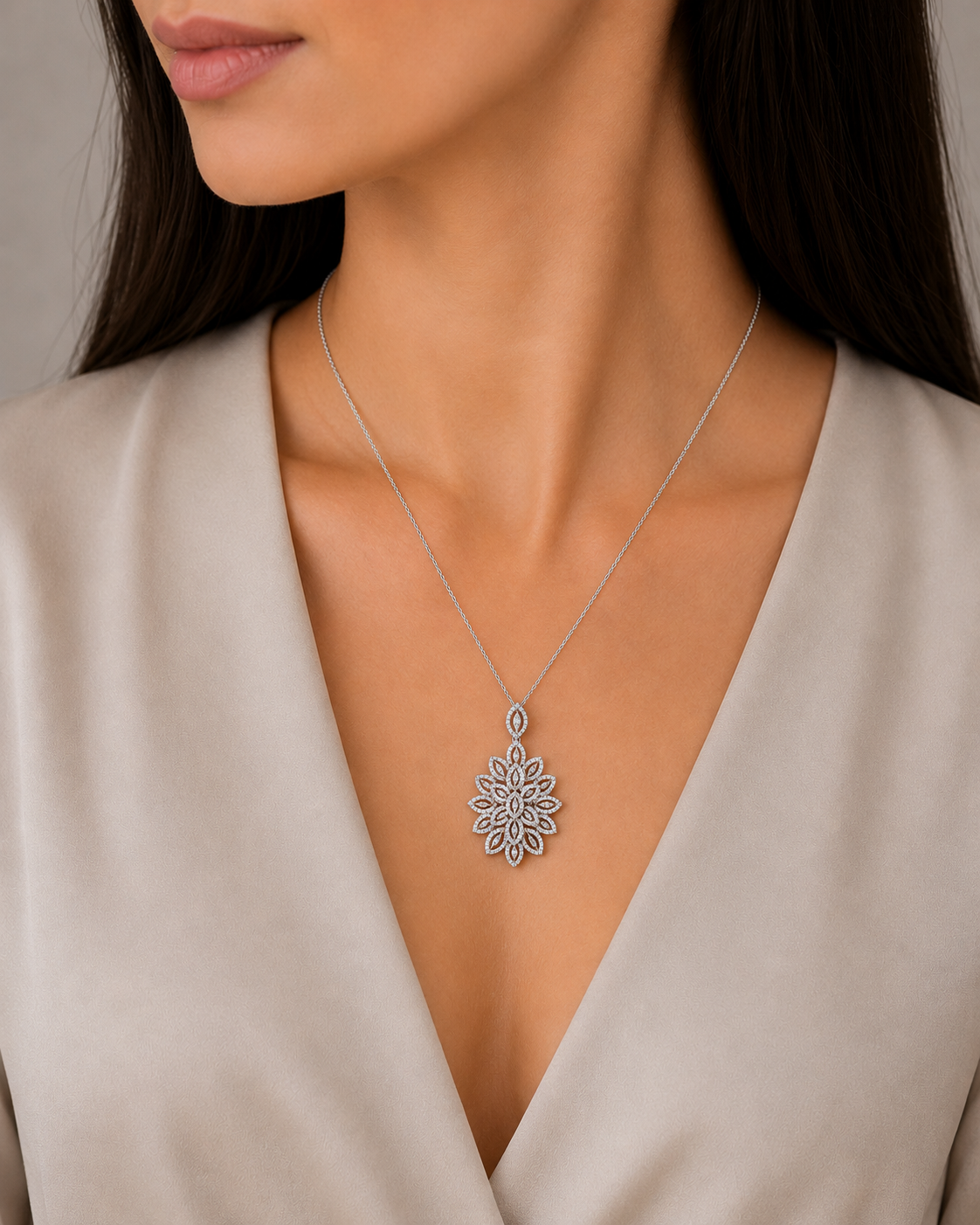2.2 carat white diamond floral pendant marquise shape 18K