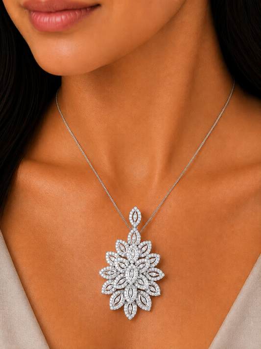 2.2 carat white diamond floral pendant marquise shape 18K