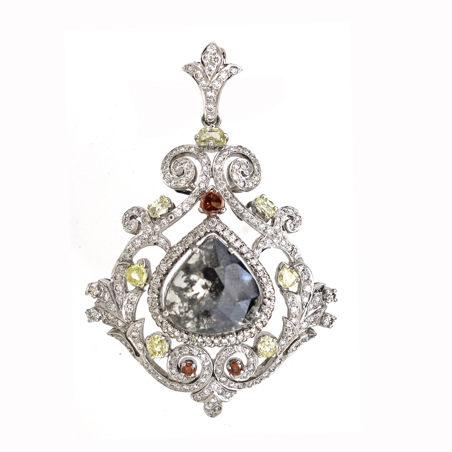 18K Gold Mix Color Diamond Vintage Pendant pear shape 13.12g