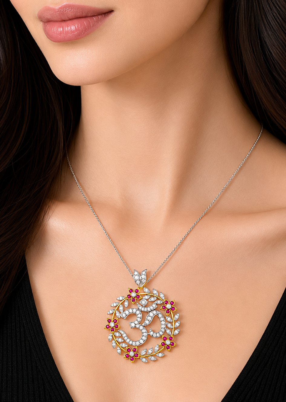 0.57 ct Ruby with White Diamond Pendant in 18K Gold