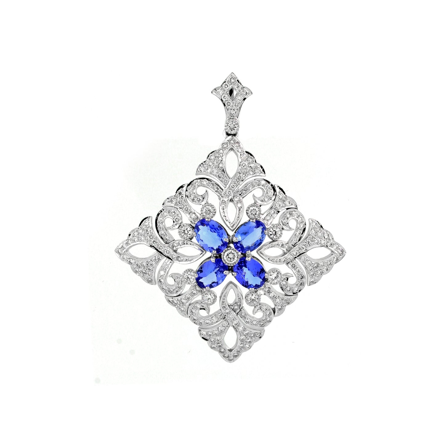 18K White Gold Sapphire Floral Pendant oval 12.41g