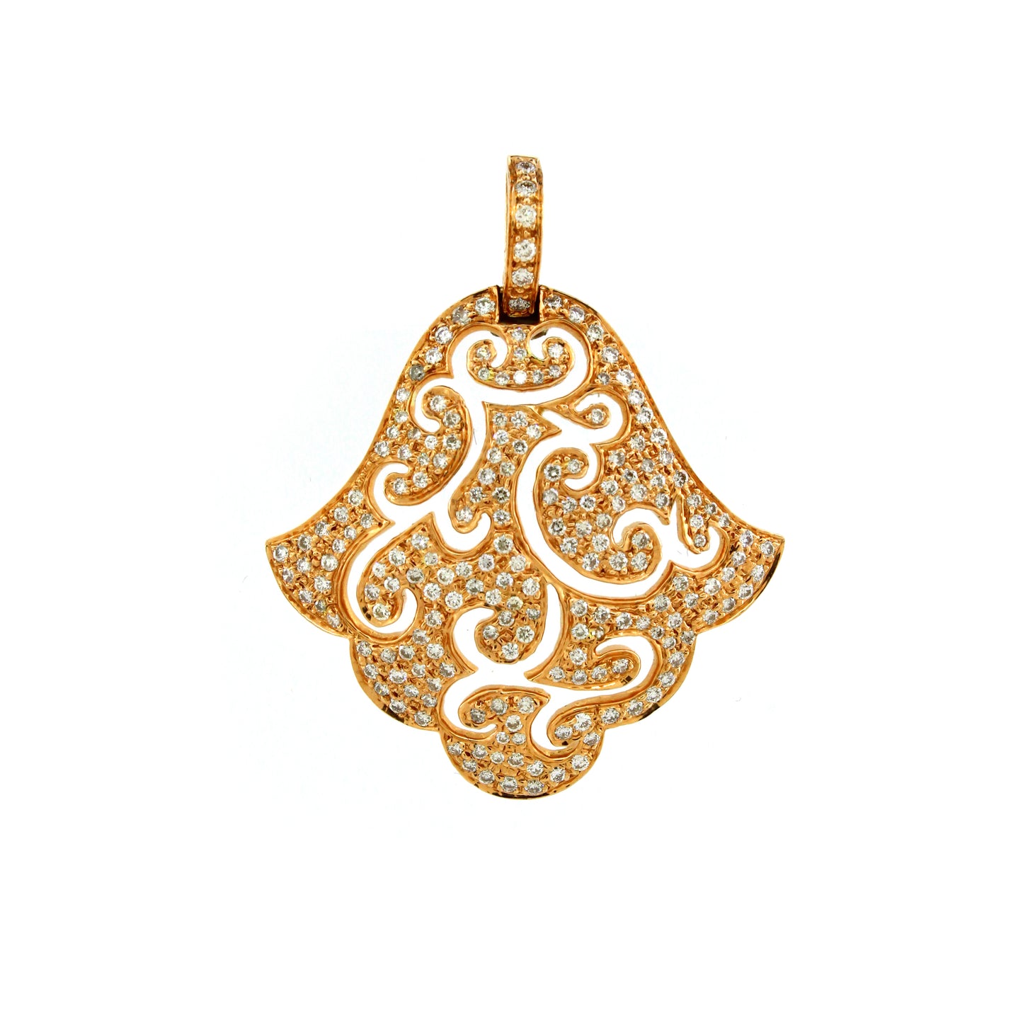 18K Gold White Diamond Filigree Pendant round diamonds 4.79g