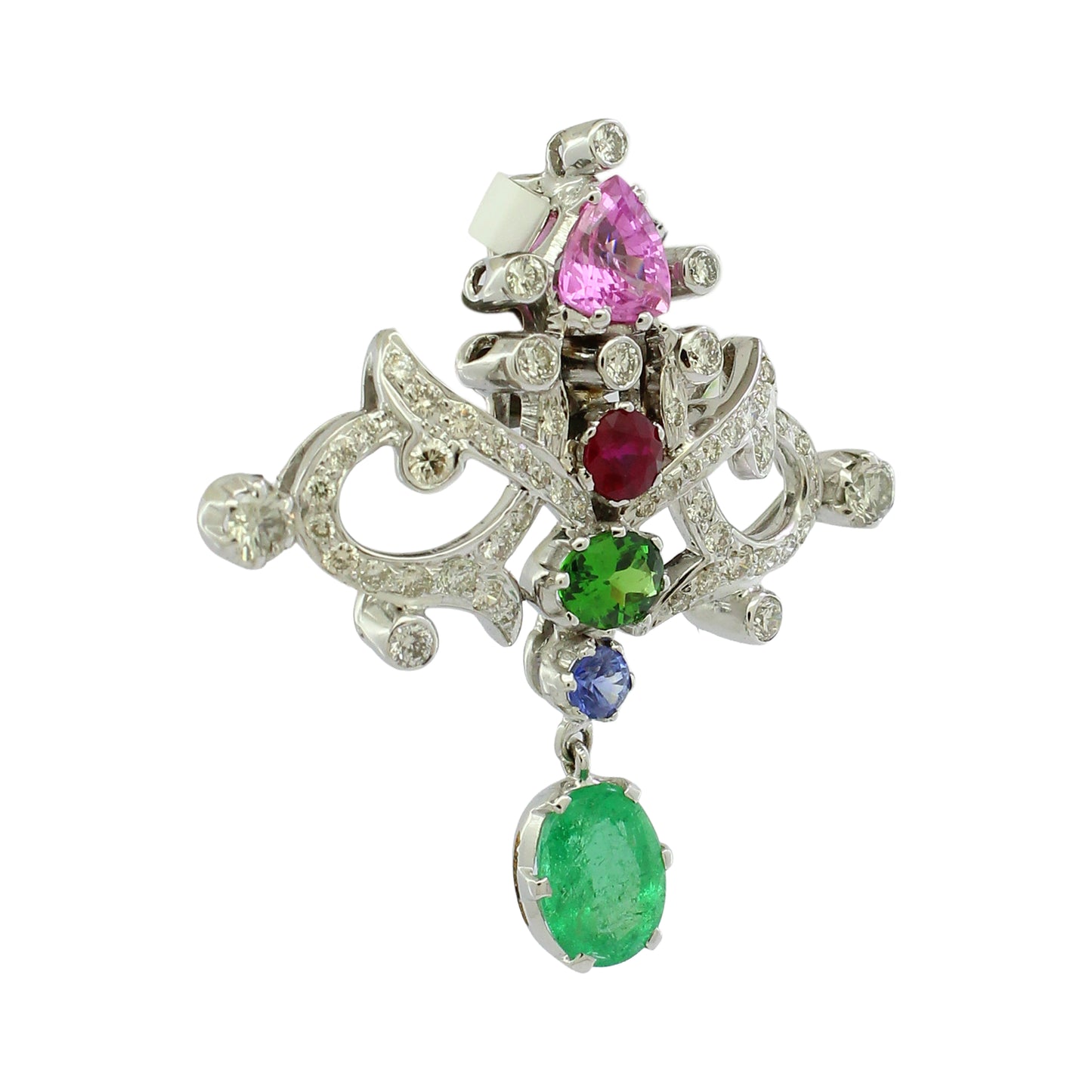 0.97 ct Oval Emerald with White and Mix Color Diamond Pendant in 18K Gold