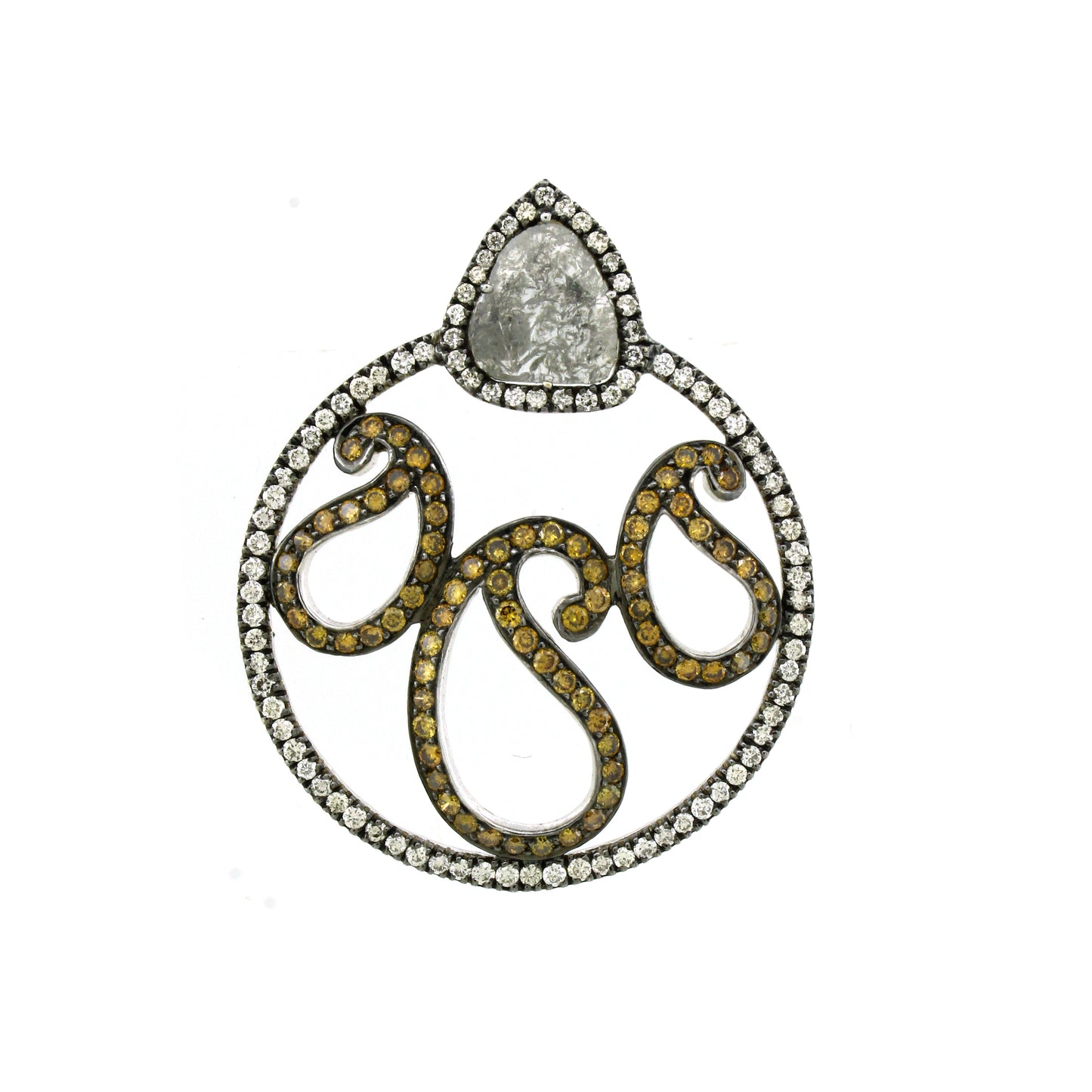 18K Gold White Diamond Slice Pave Pendant pear 6.90g