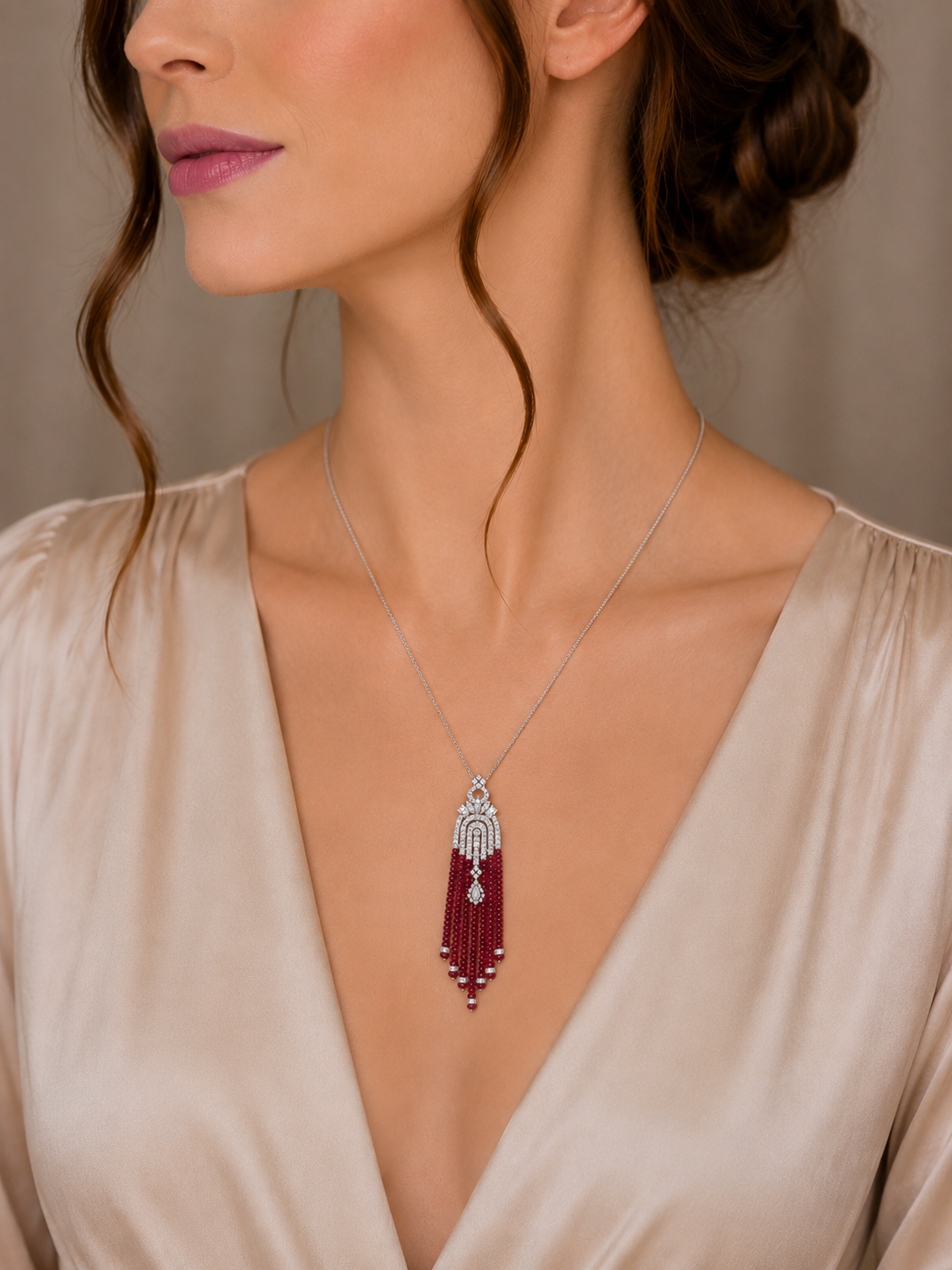 2.77 ct Oval Ruby with White Diamond Pendant in 14K Gold