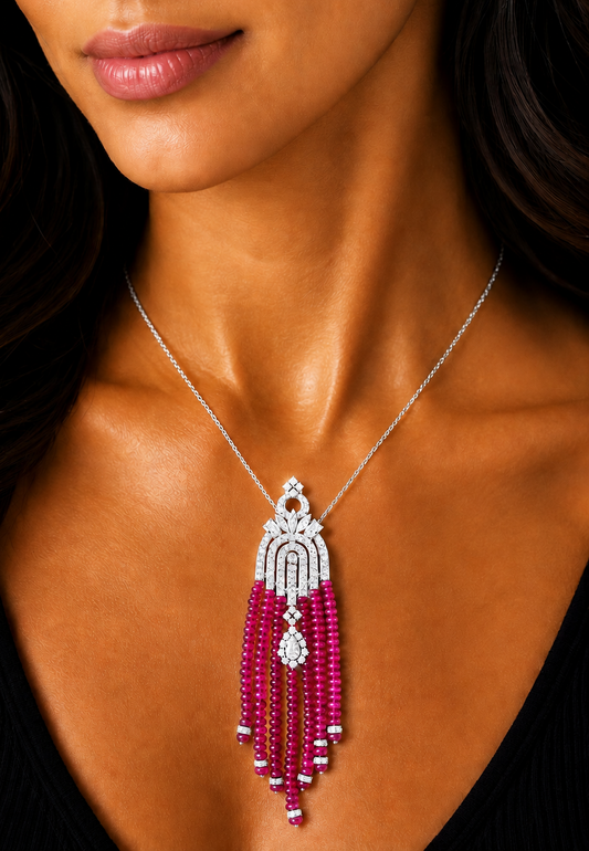 2.77 ct Oval Ruby with White Diamond Pendant in 14K Gold