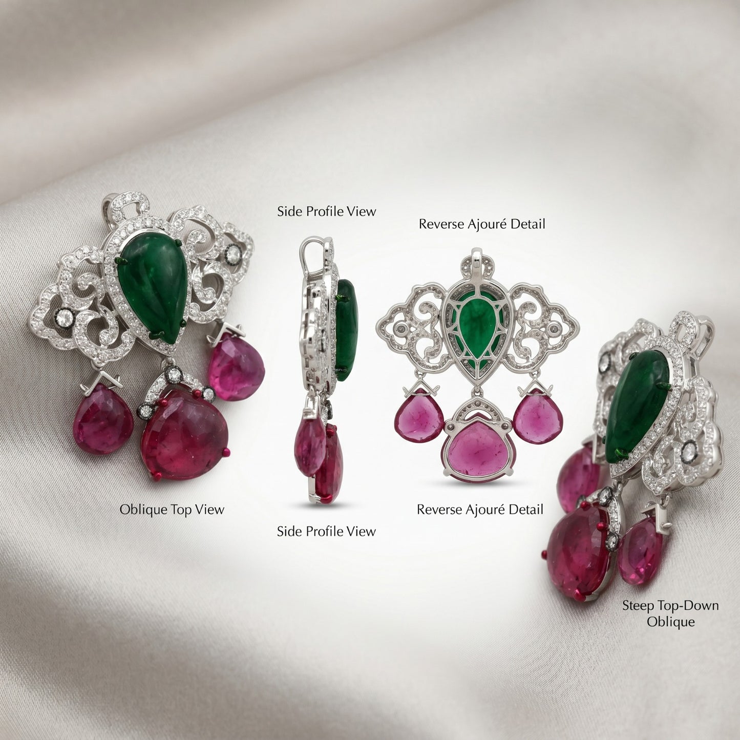 2.27 ct Pear Emerald with Tourmaline and White Diamond Pendant in 18K Gold