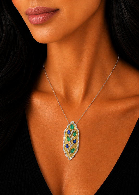 2.70 ct Pear Mix Color Diamond with Mix Color Diamond Pendant in 18K Gold