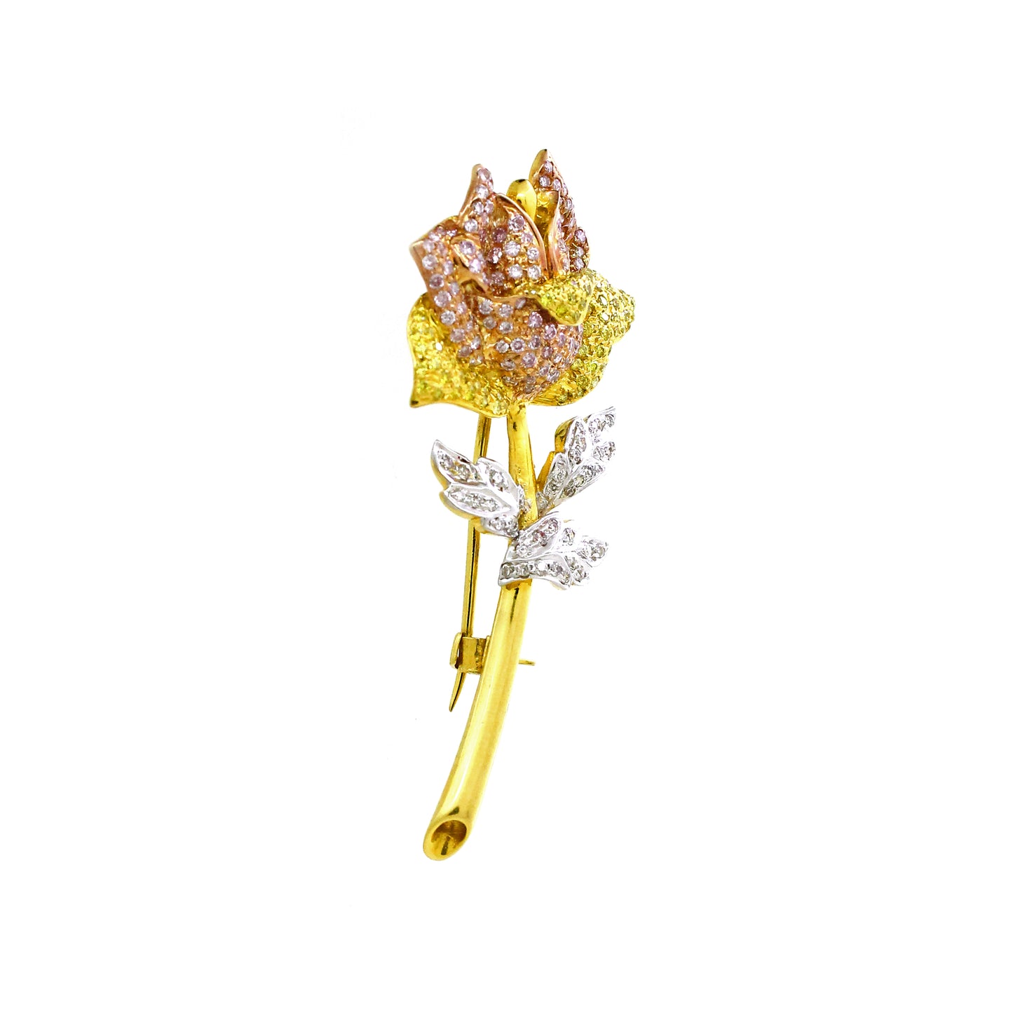 1.45 ct Round White, Pink, Canary Diamond Pendant in 18K Gold