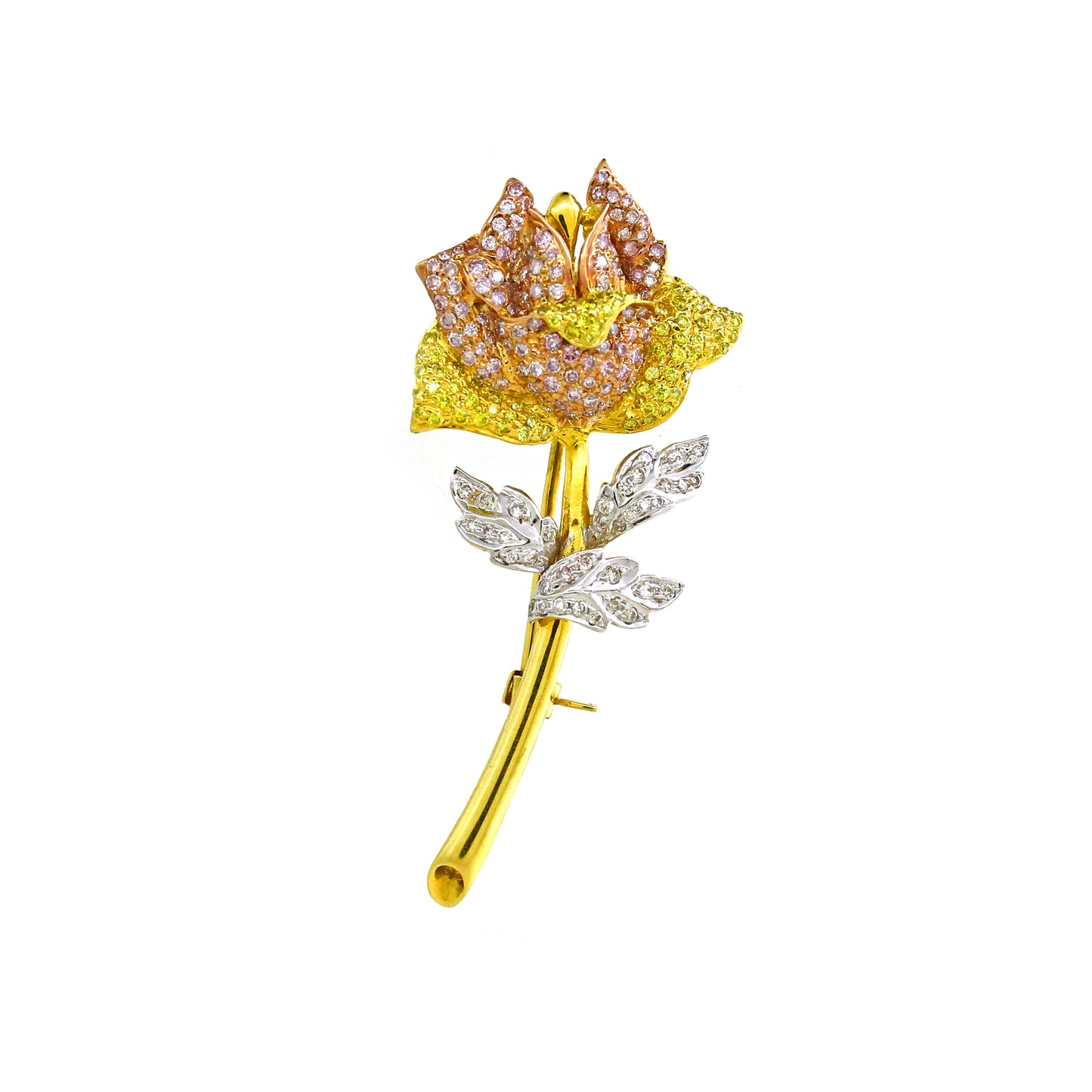 1.45 ct Round White, Pink, Canary Diamond Pendant in 18K Gold