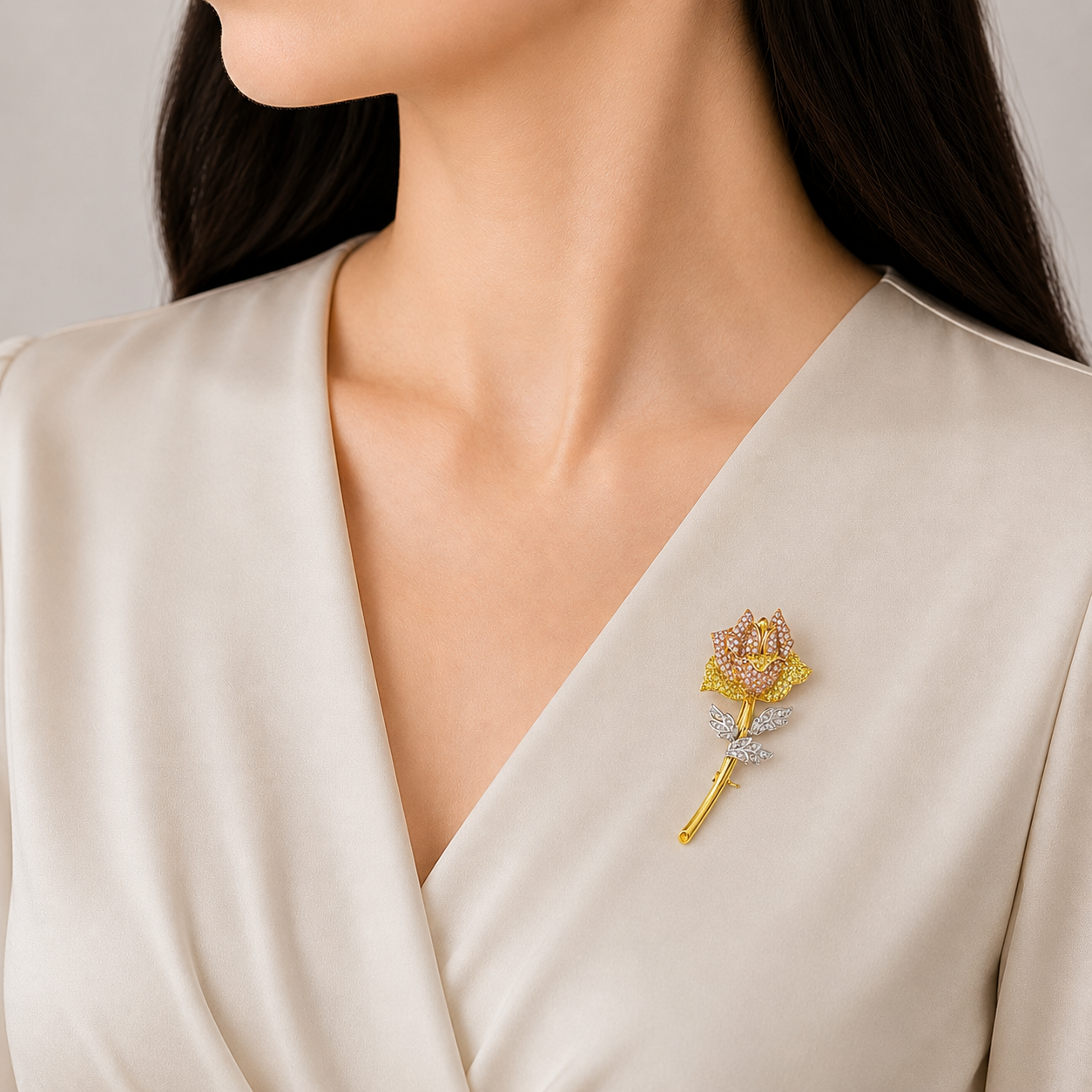 1.45 ct Round White, Pink, Canary Diamond Pendant in 18K Gold