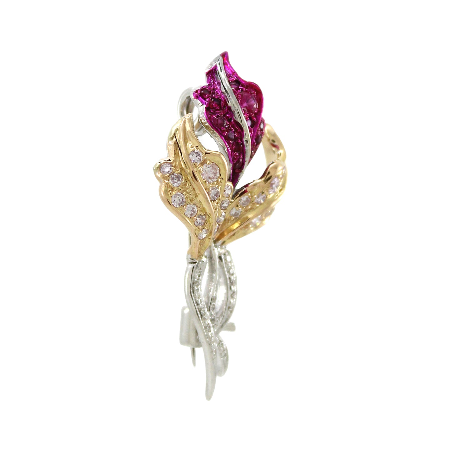 0.53 ct Round Ruby with White and Pink Diamond Pendant in 18K Gold