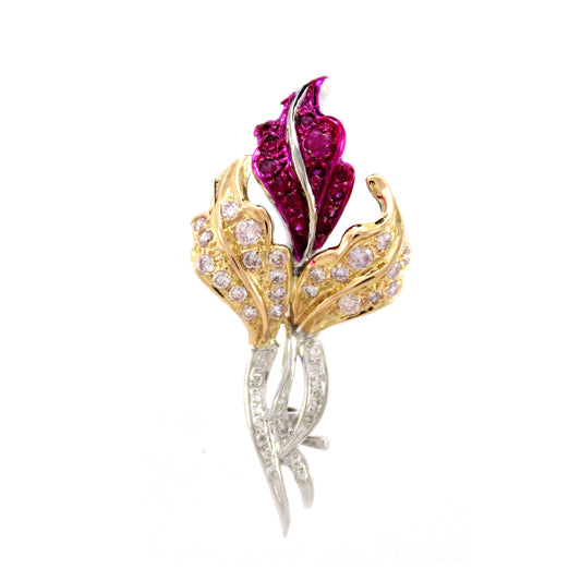 0.53 ct Round Ruby with White and Pink Diamond Pendant in 18K Gold