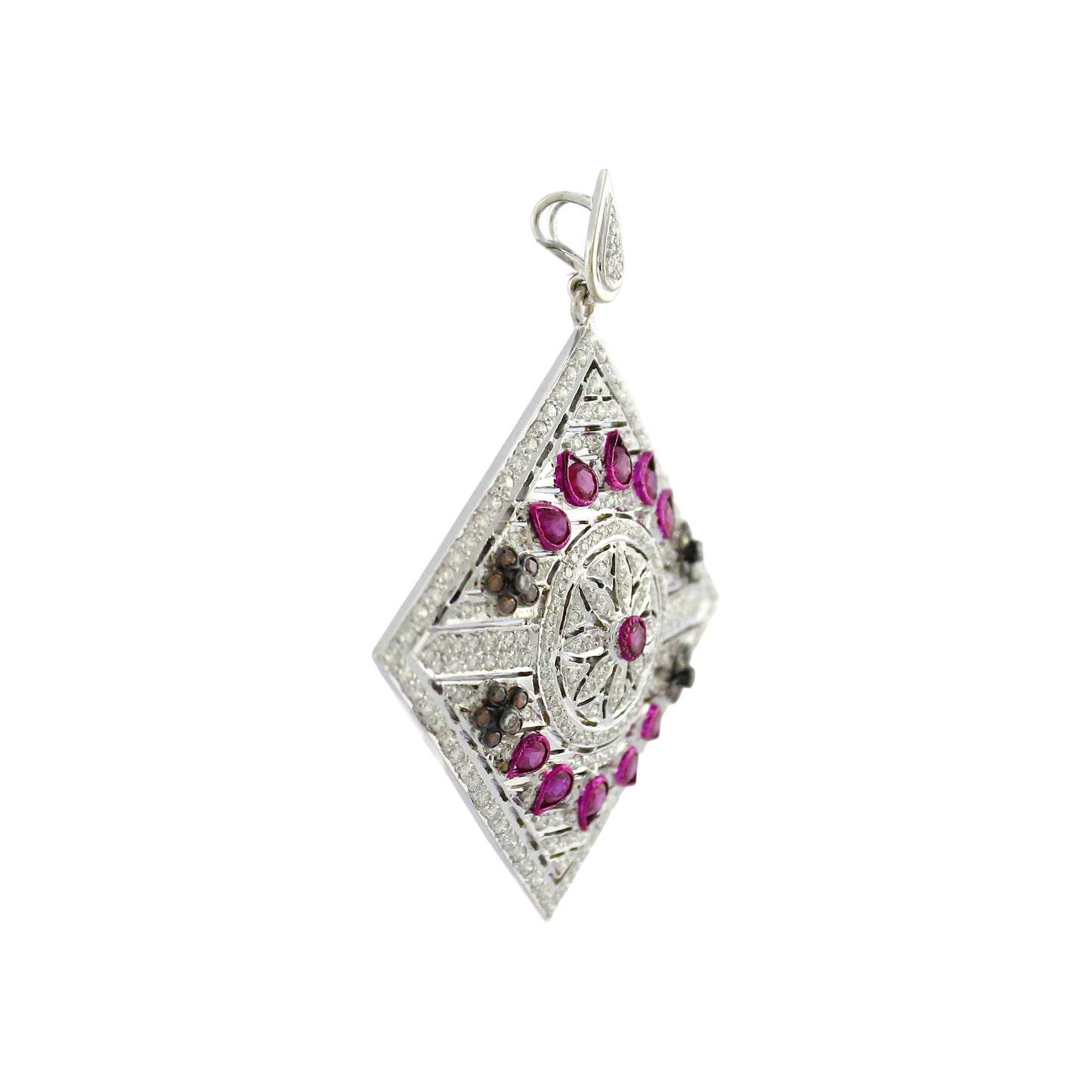 2.16 ct Round Ruby with White Diamond and Brunt Orange Pendant in 18K Gold