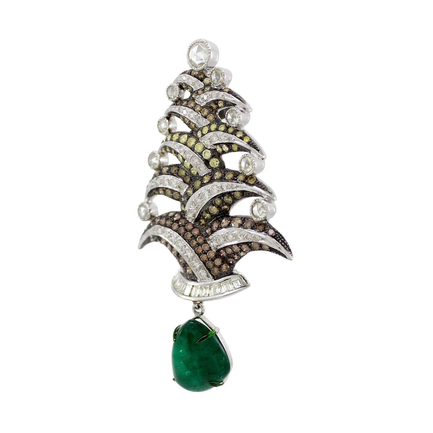 5.59 ct Pear Emerald with Mix Color Diamond Pendant in 18K Gold