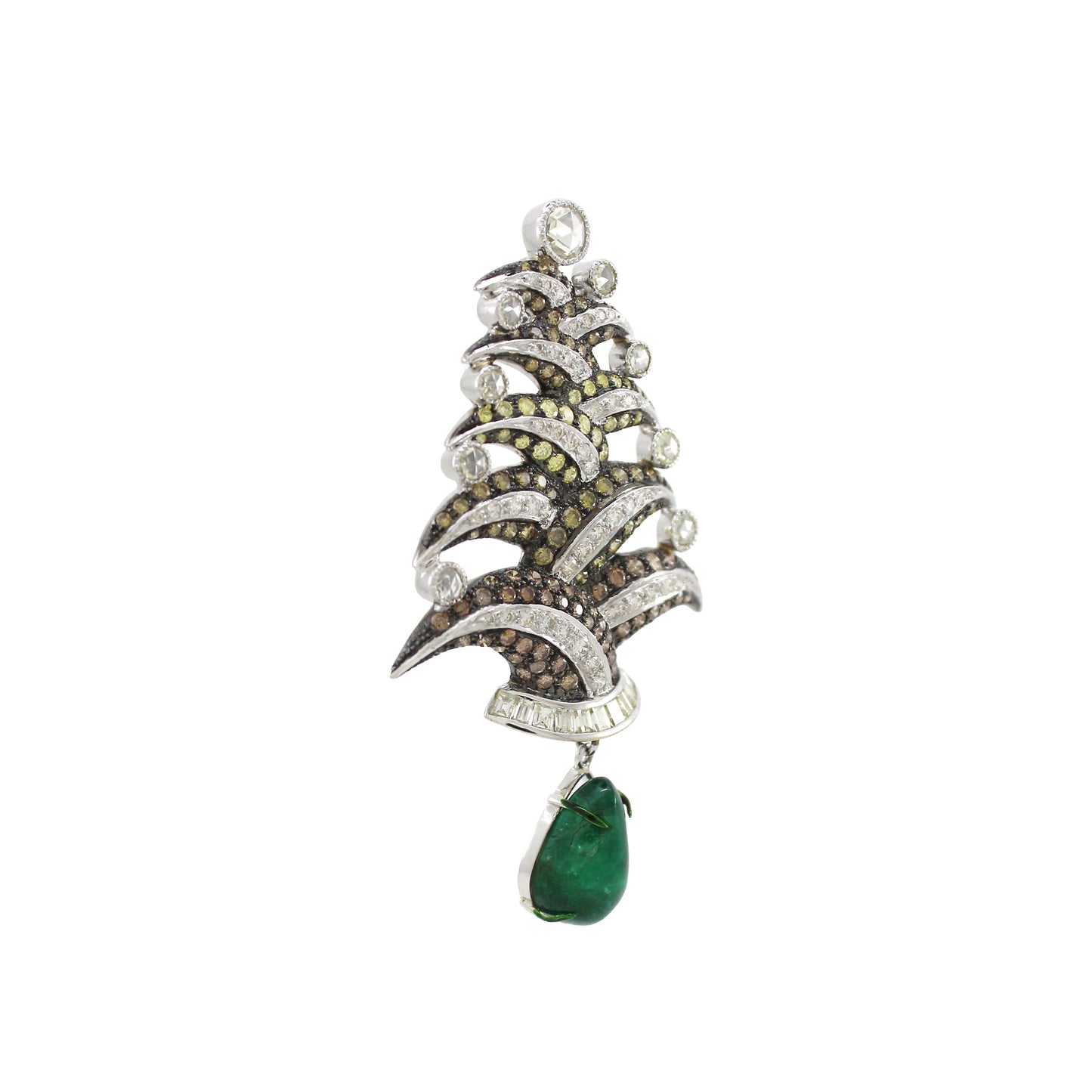 5.59 ct Pear Emerald with Mix Color Diamond Pendant in 18K Gold