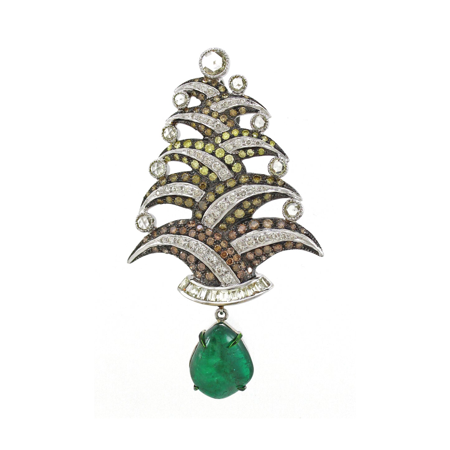 5.59 ct Pear Emerald with Mix Color Diamond Pendant in 18K Gold