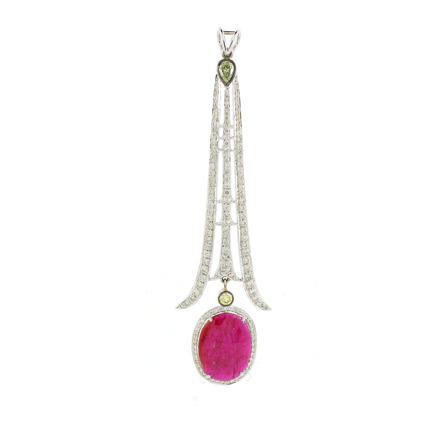 9.66 grams Oval Ruby with White Diamond Pendant in 18K Gold