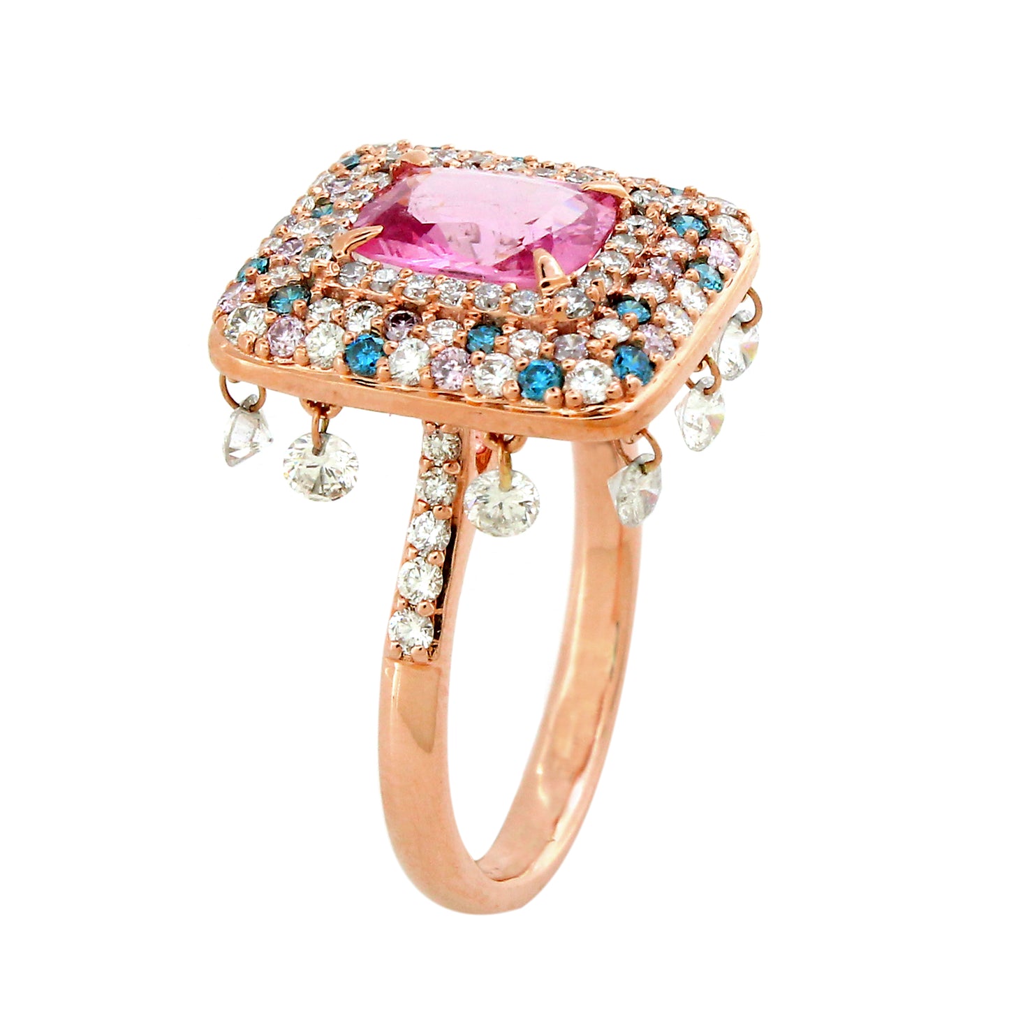 1.99 ct Oval Sapphire with White Pink and Blue Diamond Ring in 14K Gold