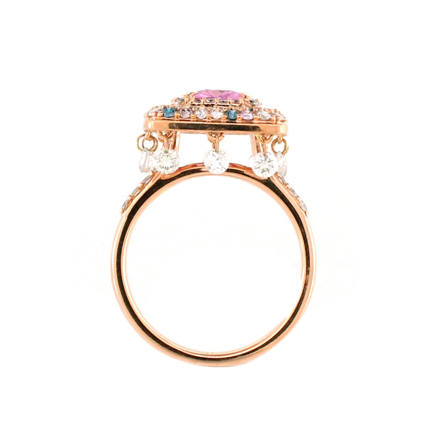 1.99 ct Oval Sapphire with White Pink and Blue Diamond Ring in 14K Gold