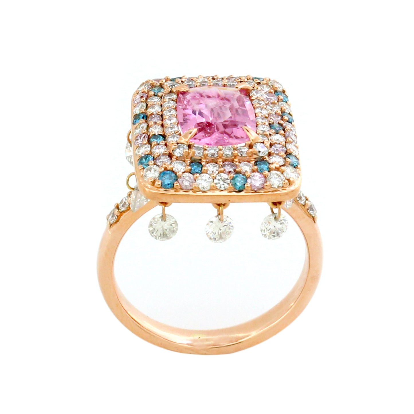 1.99 ct Oval Sapphire with White Pink and Blue Diamond Ring in 14K Gold