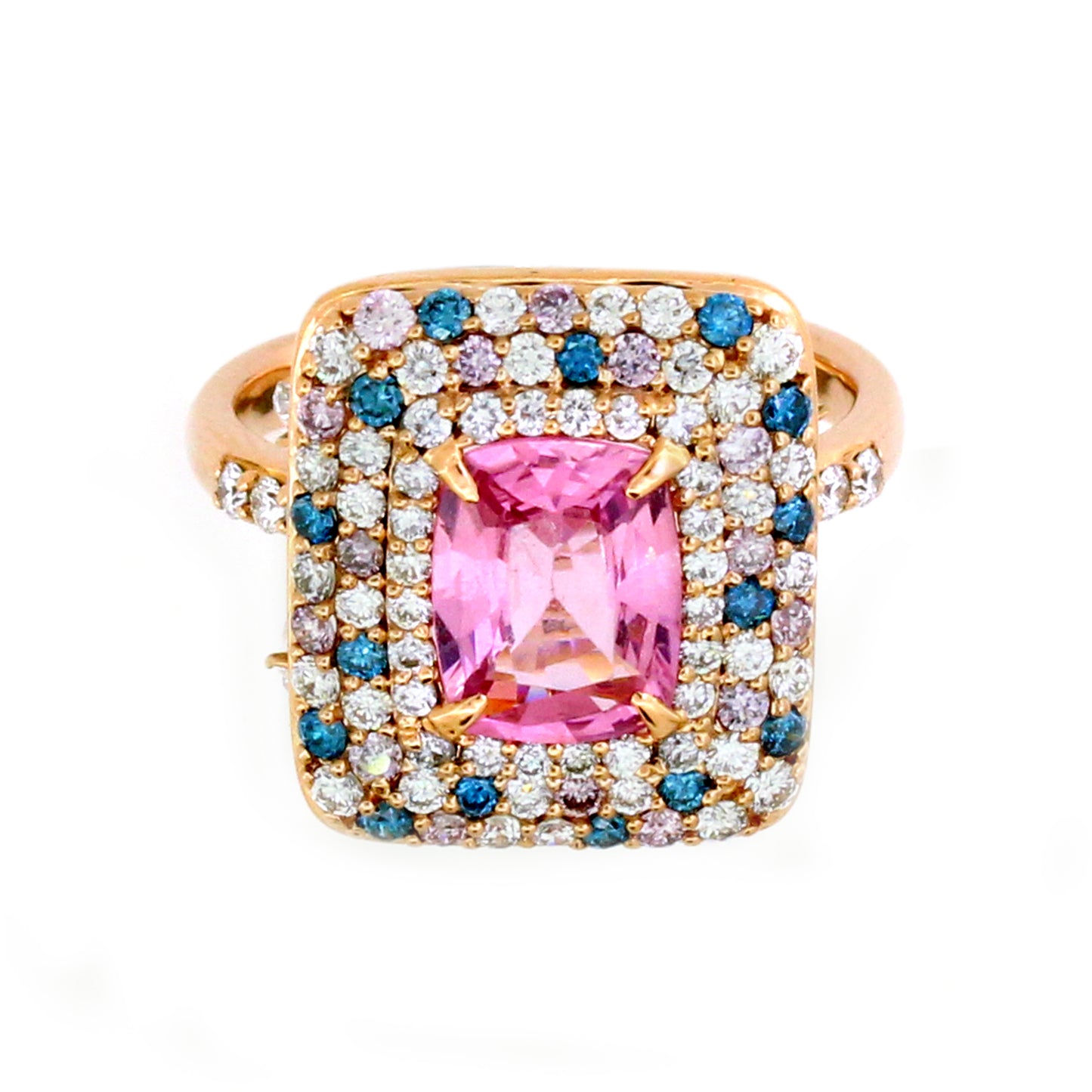 1.99 ct Oval Sapphire with White Pink and Blue Diamond Ring in 14K Gold