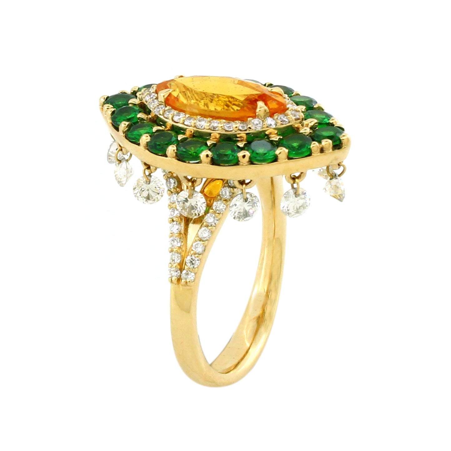 1.03 ct Sapphire with White Diamond and Tsavorite Ring in 18K Gold