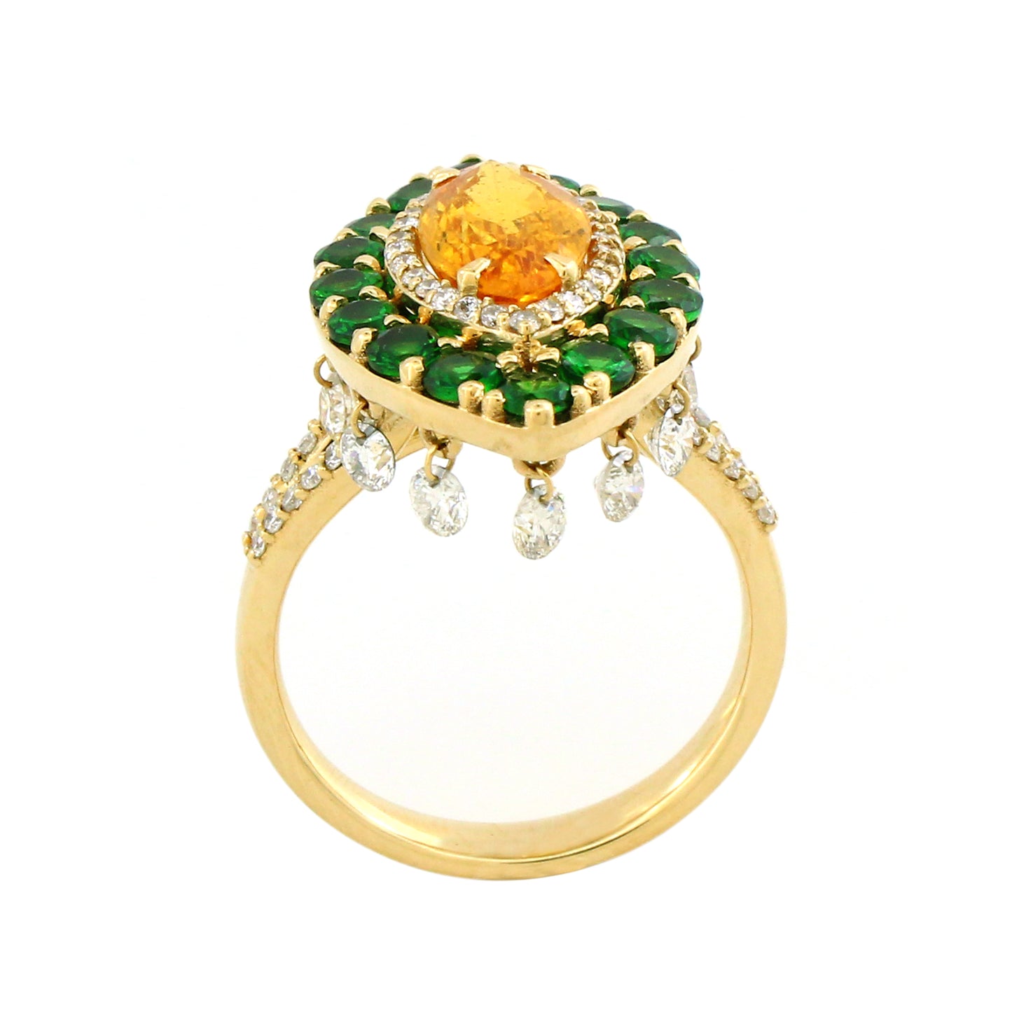 1.03 ct Sapphire with White Diamond and Tsavorite Ring in 18K Gold