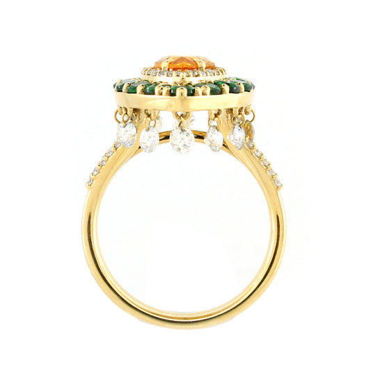 1.03 ct Sapphire with White Diamond and Tsavorite Ring in 18K Gold