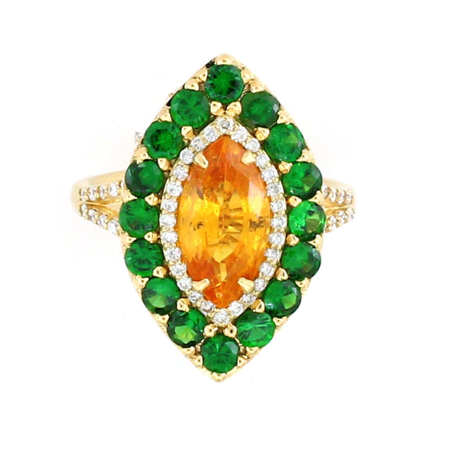 1.03 ct Sapphire with White Diamond and Tsavorite Ring in 18K Gold