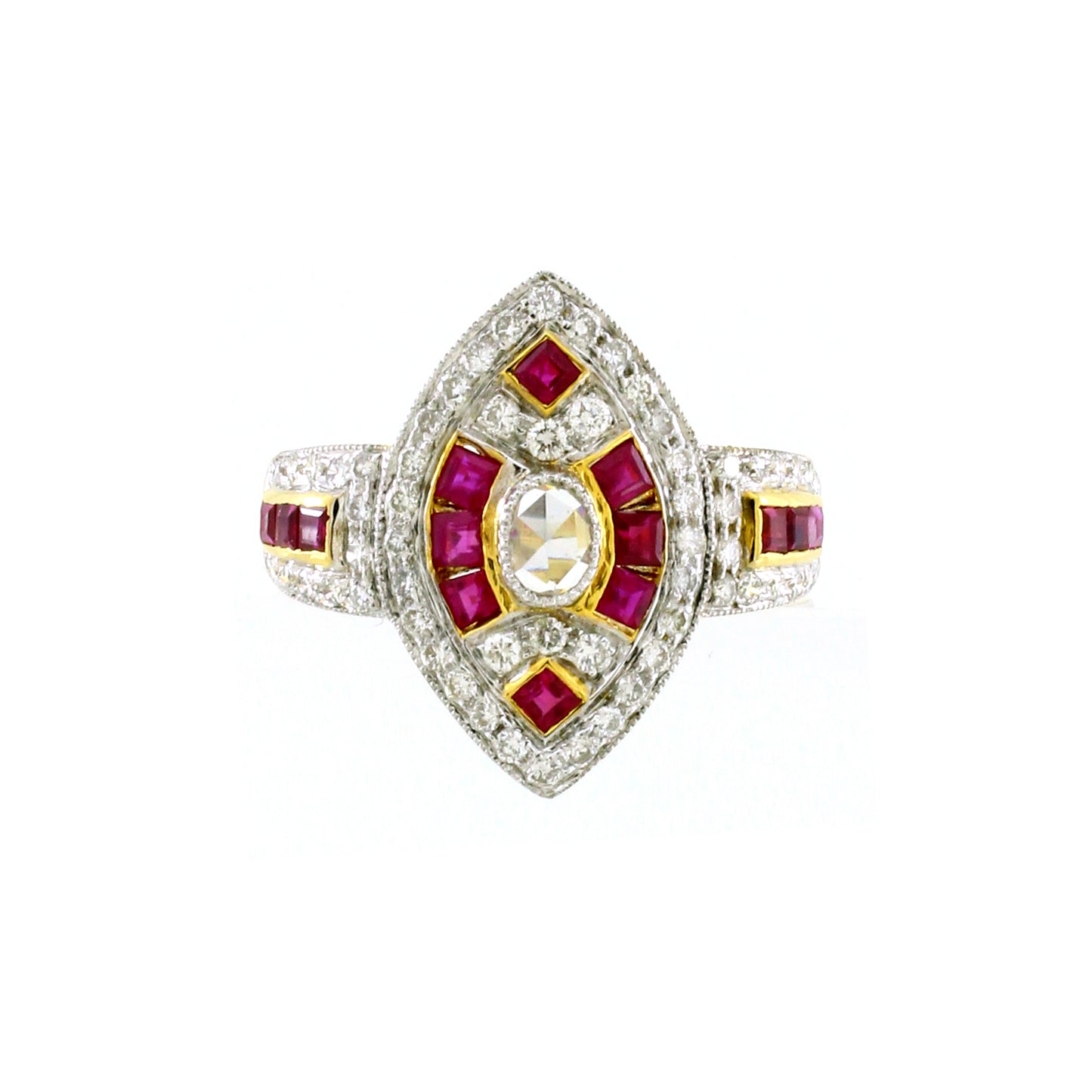 0.70 ct Oval Diamond with Princess Ruby Ring in 22K Gold