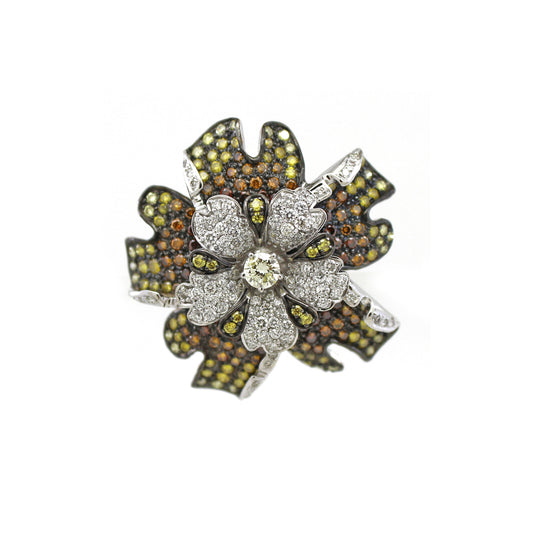 3.54 ct Round White Diamond with Canary, Brunt Orange and Top Light Cape Diamond Ring in 18K Gold
