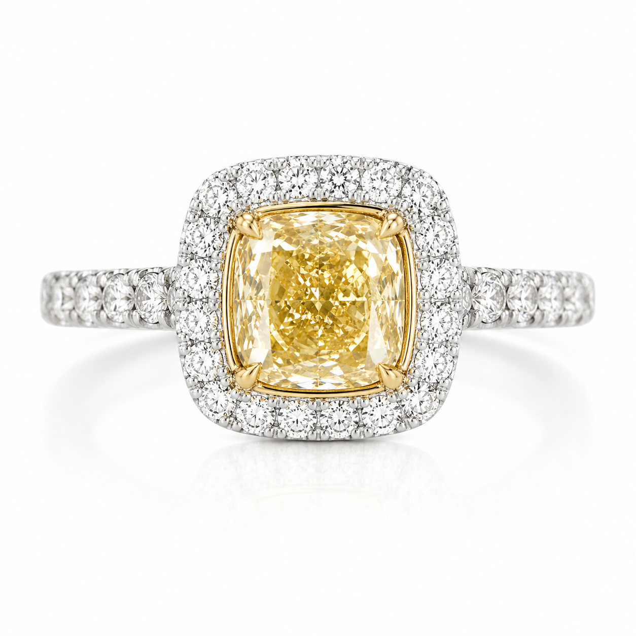 Cushion-Cut Yellow Diamond Halo Ring