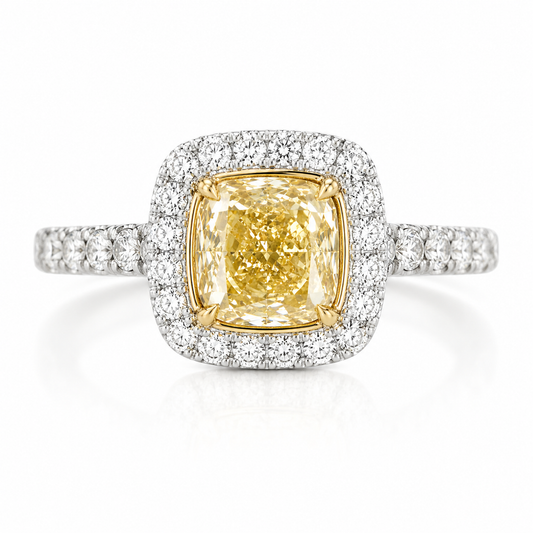 Cushion-Cut Yellow Diamond Halo Ring