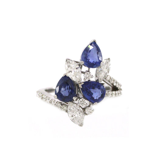 1.29 ct Pear Sapphire with White and Marquise Diamond Ring in 18K Gold