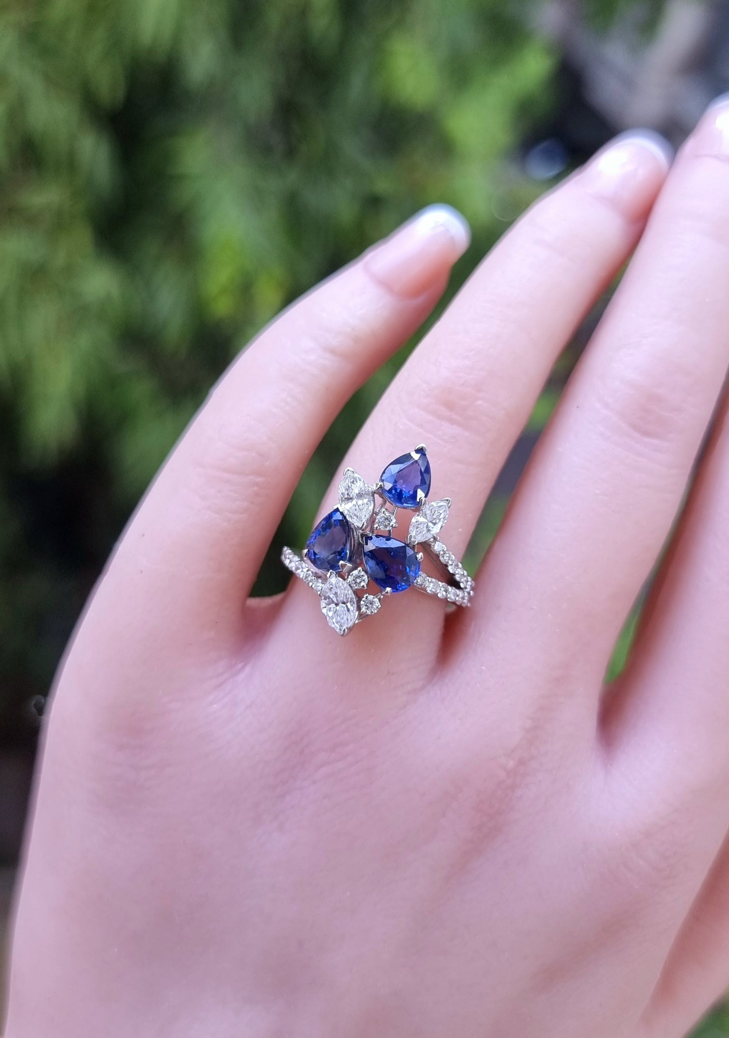 1.29 ct Pear Sapphire with White and Marquise Diamond Ring in 18K Gold
