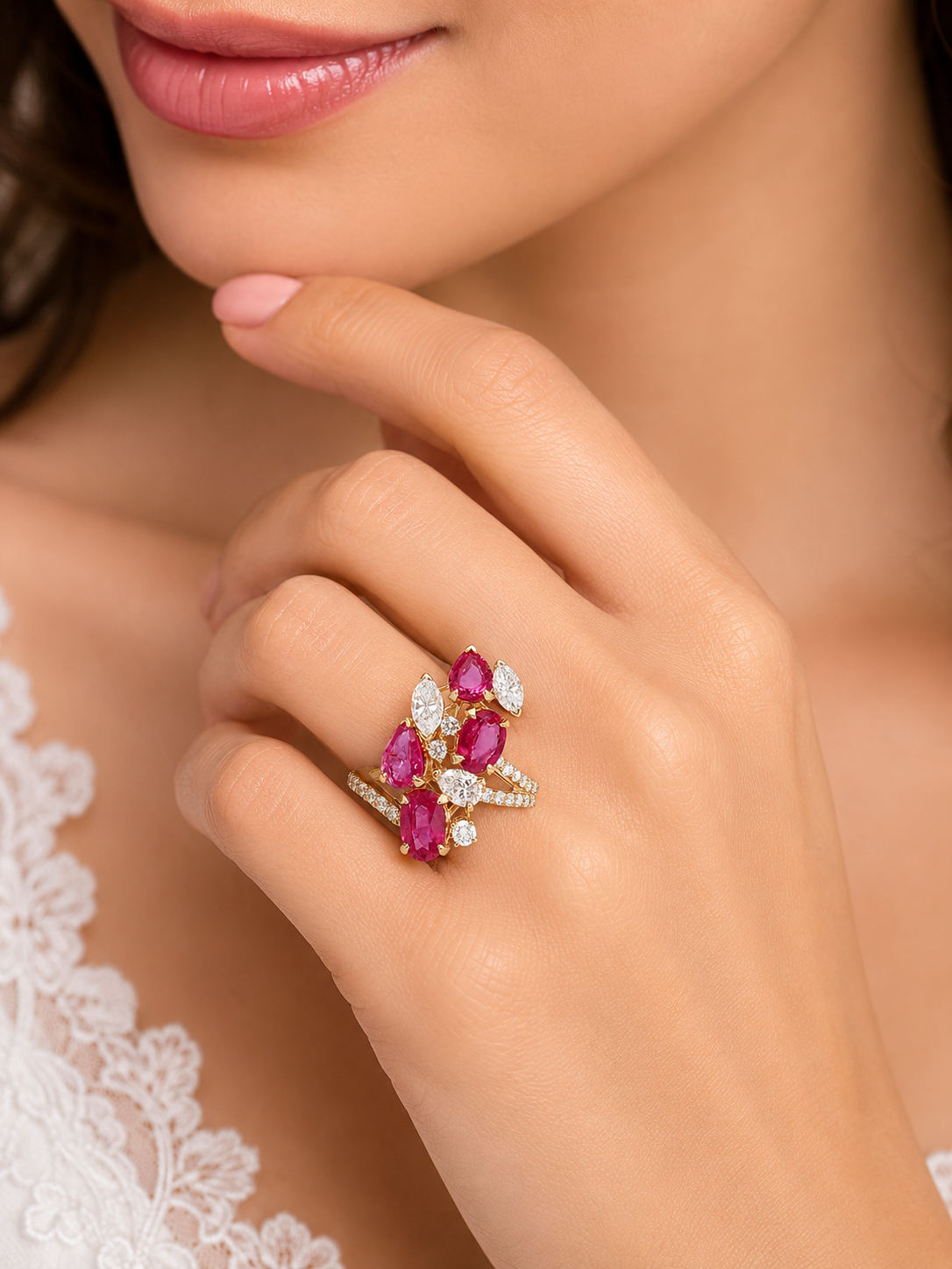 Ruby & Diamond Double Band Ring