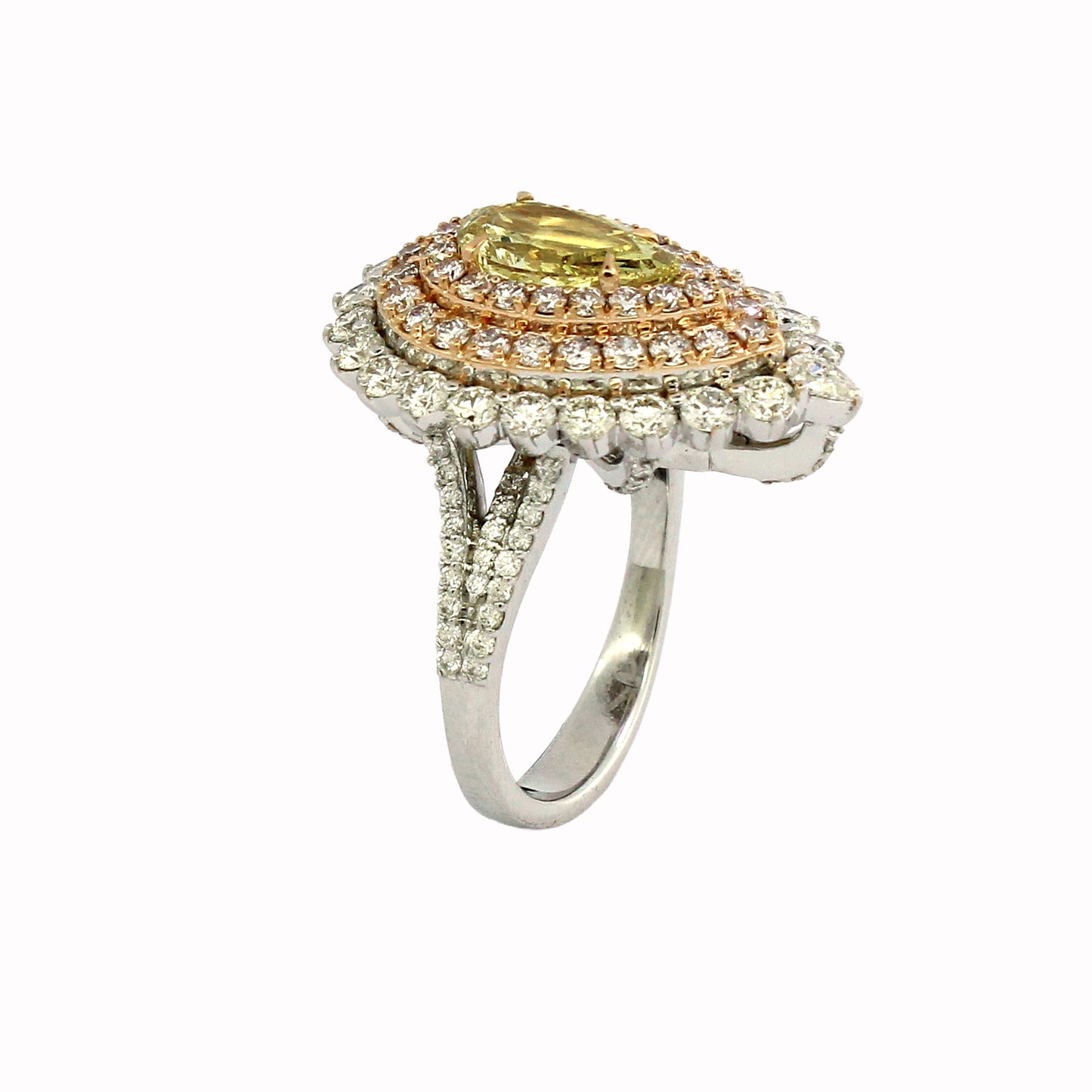 3.38 ct Pear Diamond with White and Pink Diamonds Ring in 18K Gold