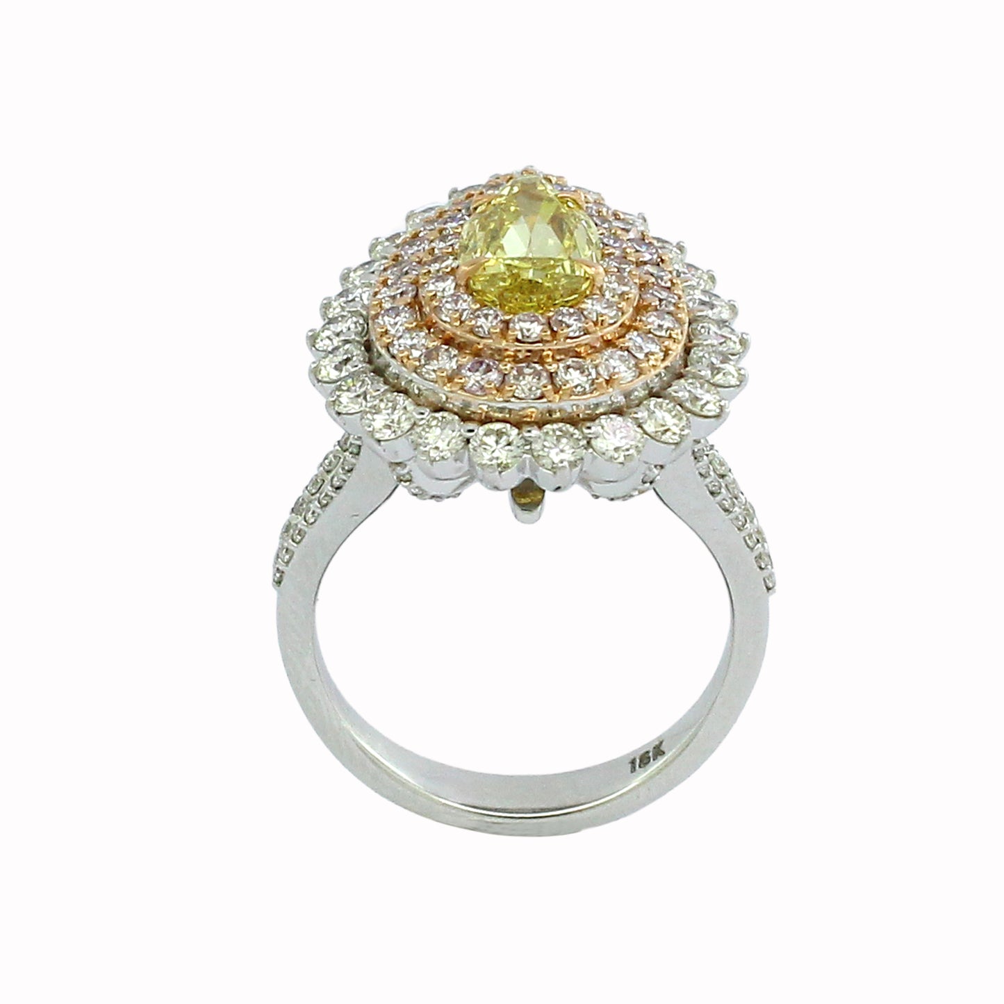 3.38 ct Pear Diamond with White and Pink Diamonds Ring in 18K Gold