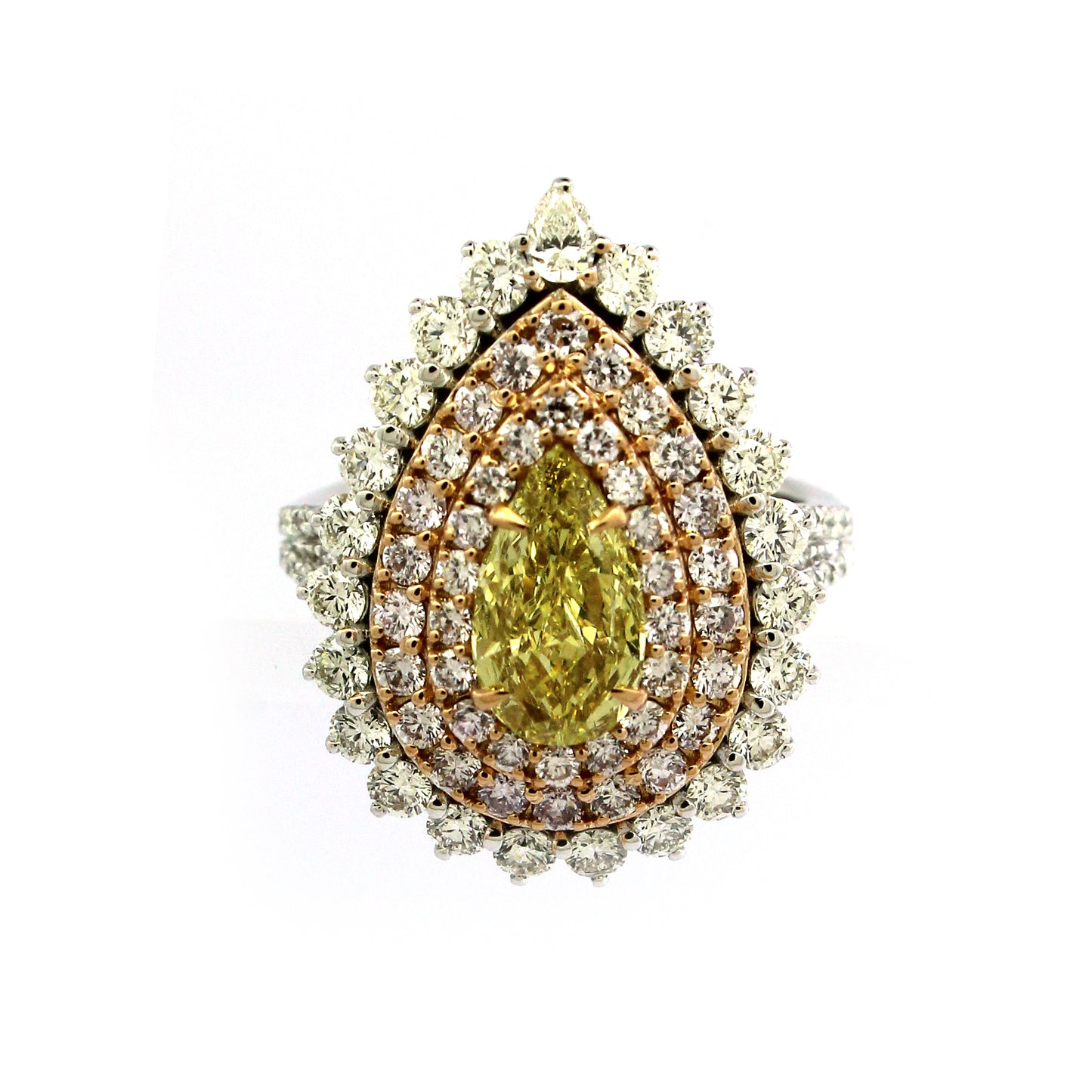 3.38 ct Pear Diamond with White and Pink Diamonds Ring in 18K Gold