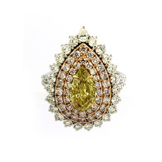 3.38 ct Pear Diamond with White and Pink Diamonds Ring in 18K Gold