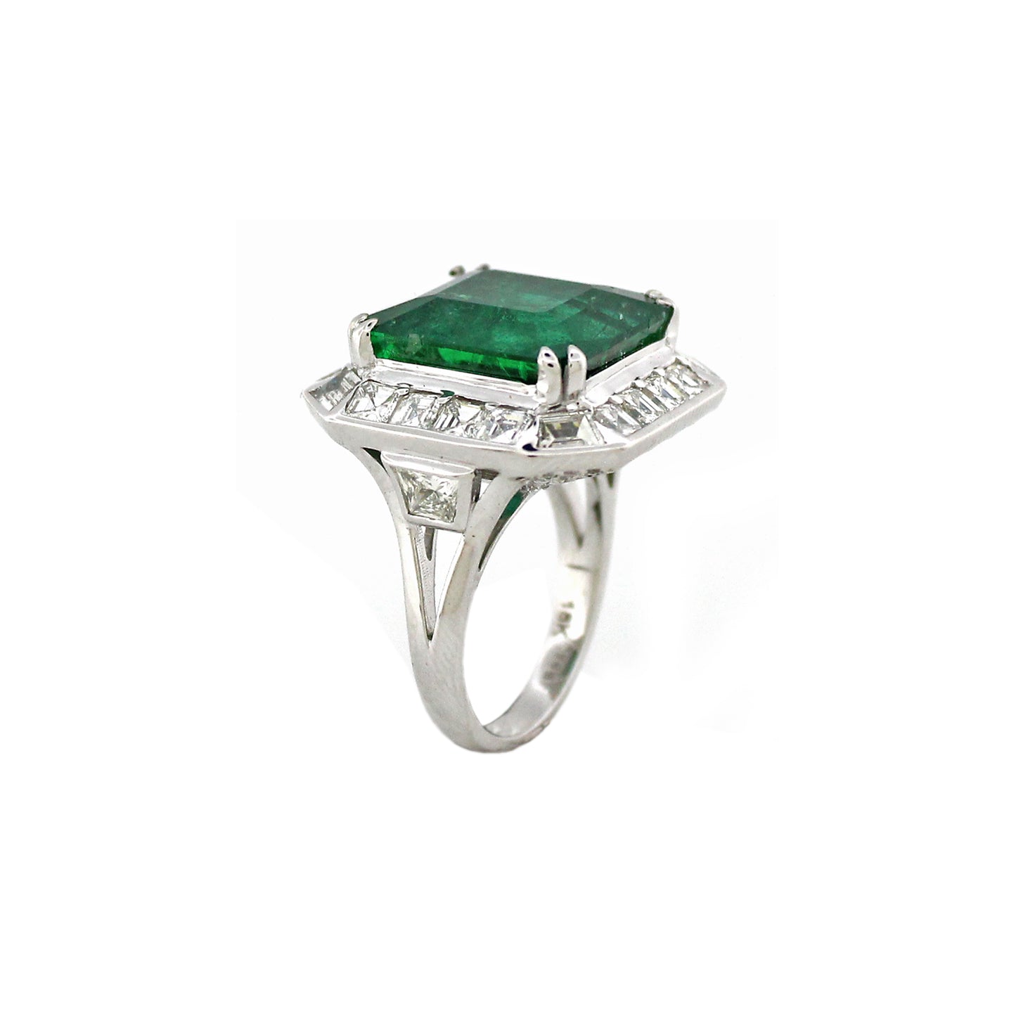 3.52 ct Emerald Cut Emerald with White Diamond Ring in 18K Gold